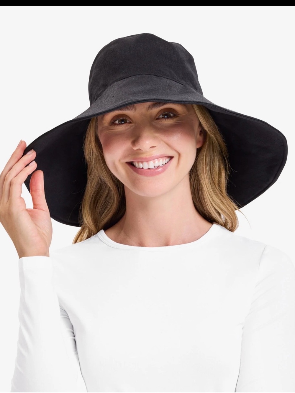 Packable Wide Brim Sun Hat in Black